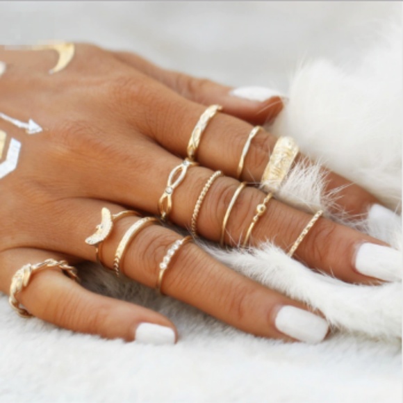 Bohemian Gold Stackable 12 Ring Set - Picture 5 of 8